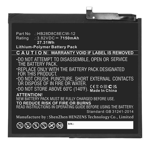 Synergy Digital Bateria Para Tableta Huawei Hb28d8c8ecw-12 V
