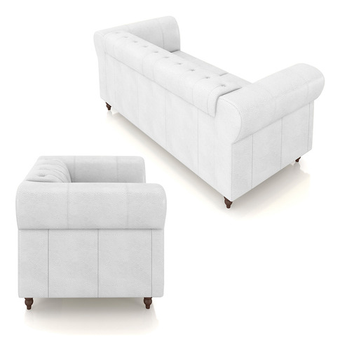 Conjunto Sofá 180cm E 2 Poltronas Chesterfield Couro Branco