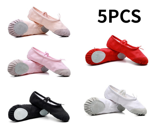 5 Pares De Zapatos De Ballet De Suela Blanda Para Niñas