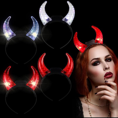 Diademas Con Luces Led  De Scristales Cuerno De Diablo 2pz