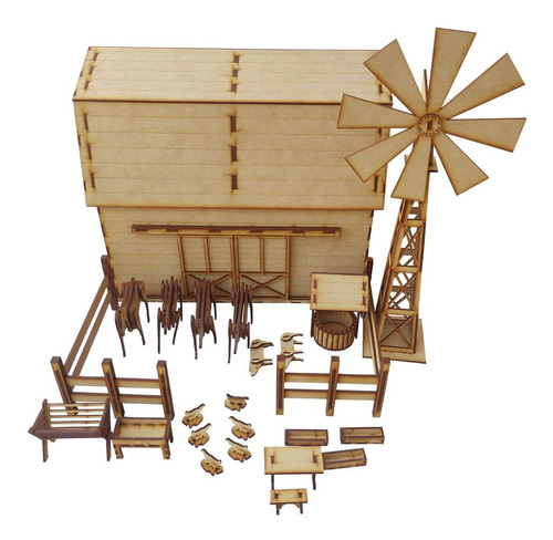Imagen 6 de 7 de Granja Granero Corral Y Molino Mdf Juego Infantil Para Armar