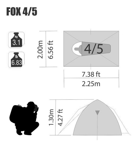 Imagem 6 de 6 de Barraca Camping Fox 4/5 Pessoas 200 X 225 X 130 Cm Nautika