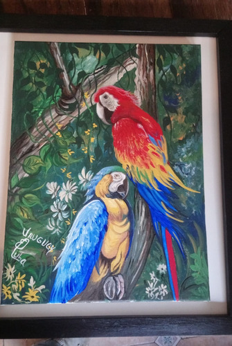 Loros Pintados En Oleo Sobre Lienzo 30 X40  ( Marco Aparte)