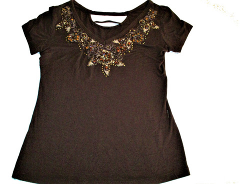 Blusa/camiseta Pedreria -cuello En V -manga Corta 