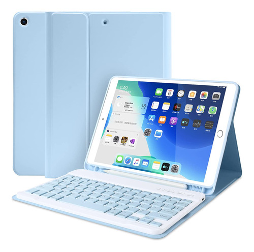 Funda Con Teclado Para iPad 10.2 De 9/8/7 Generacion (azul)