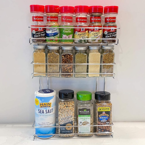 Especiero Organizador Para Puerta Colgante 3 Niveles Cromado Color Plateado