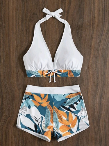 Traje De Baño De Dos Piezas Con Estampado Playero Para Mujer