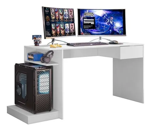 Escritorio Setup Gamer Nitro para ordenador, 1 cajón, color blanco mate y transparente