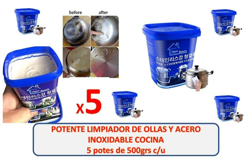 Pack 5 Limpia Ollas Potente Pasta Limpiadora De Acero Cocina