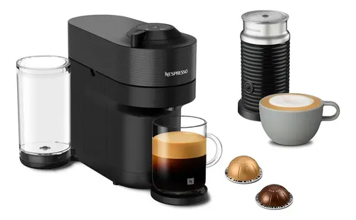 Cafetera Nespresso Vertuo Pop Color Negro Con Espumador De Leche Aeroccino + Cápsulas de regalo
