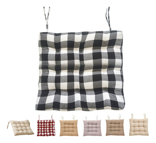 Cojín De Silla Suave Con Estampado De Cuadros 40x40cm Negro Liso