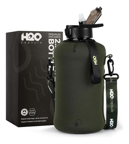 Botella H2o Capsule , Con Popote Y Funda , 2.2 L Verde