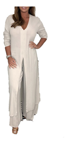 J Conjunto De Camisa Con Cuello En V Y Pantalón Para Mujer