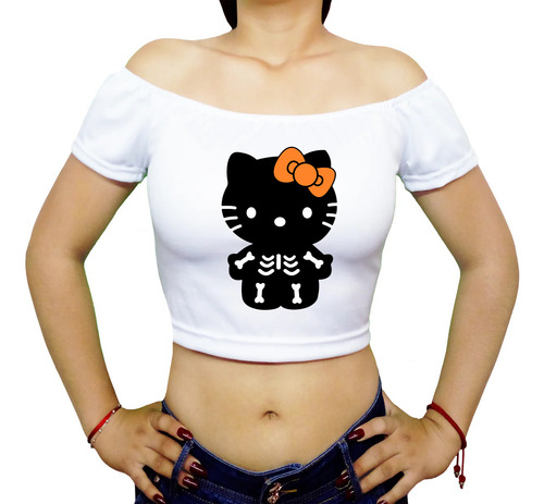 Crop Top Halloween Sin Hombros Tacto Algodón Brush Variedad