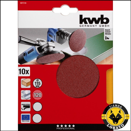 Set 10 Lijas Kwb 115mm 120 Granos Amoladora Madera Acero