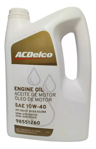 Aceite Acdelco 10w40 Semisintetico X 4 Litros