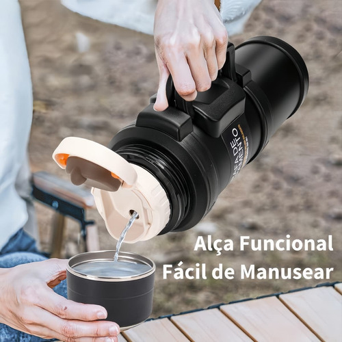 Modus Garrafa Térmica para Água e Café Inox Parede Dupla Isolada Bebidas Quentes e Frias 2400ml Cor Preto