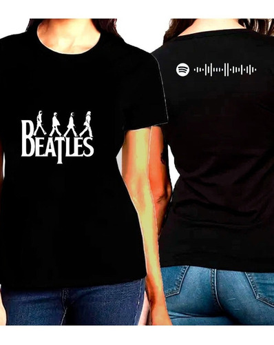 Polera Estampada The Beatles + Link Qr De Mãºsica De Spotify