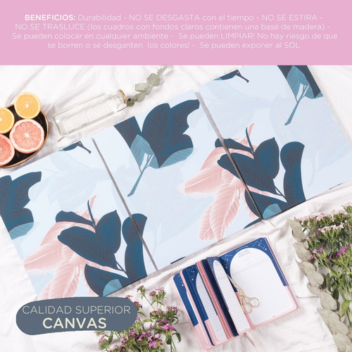 Cuadros Hojas Trípticos 150x80 Canvas Moderno Decorativo
