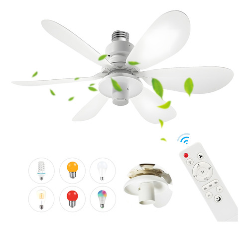 Moreka ventilador De Techo Lámpara Foco Luces Led 6 Aspas Con Control Remoto Ventilador Diámetro 52cm Blanco Ventiladores Con Base E27 Adecuado Para Dormitorio/salón Sustitución De Lámparas A Voluntad