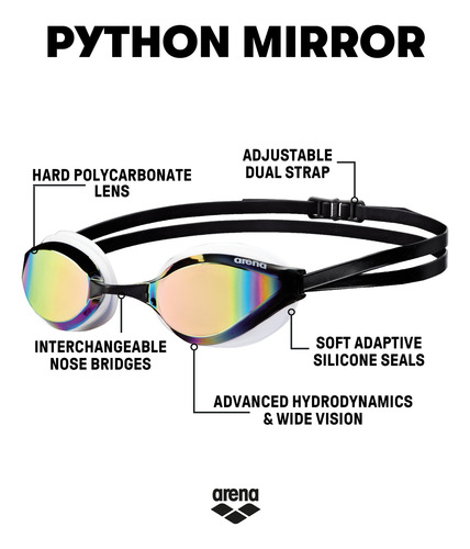Óculos De Natação Arena Python Para Homens E Mulheres, Cobre