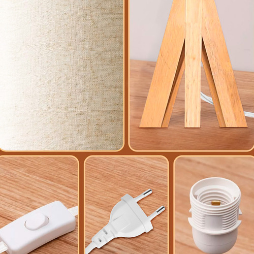 Lámpara De Mesa Con Patas De Madera, Rosca E27