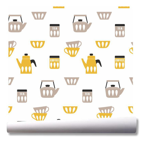 Papel De Parede Cozinha Café Xícara Bule Kit 02 Rolos A51