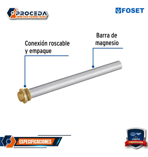 Ánodo De Magnesio Para Calentador Solar, 3/4 , Foset 44354