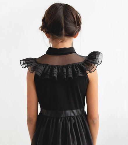 Vestido Infantil Adolescente Baile Wandinha Addams Halloween