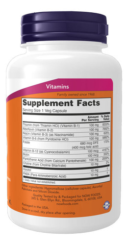 Vitamina B-100 Now Foods Complexo B 100cáps Importado