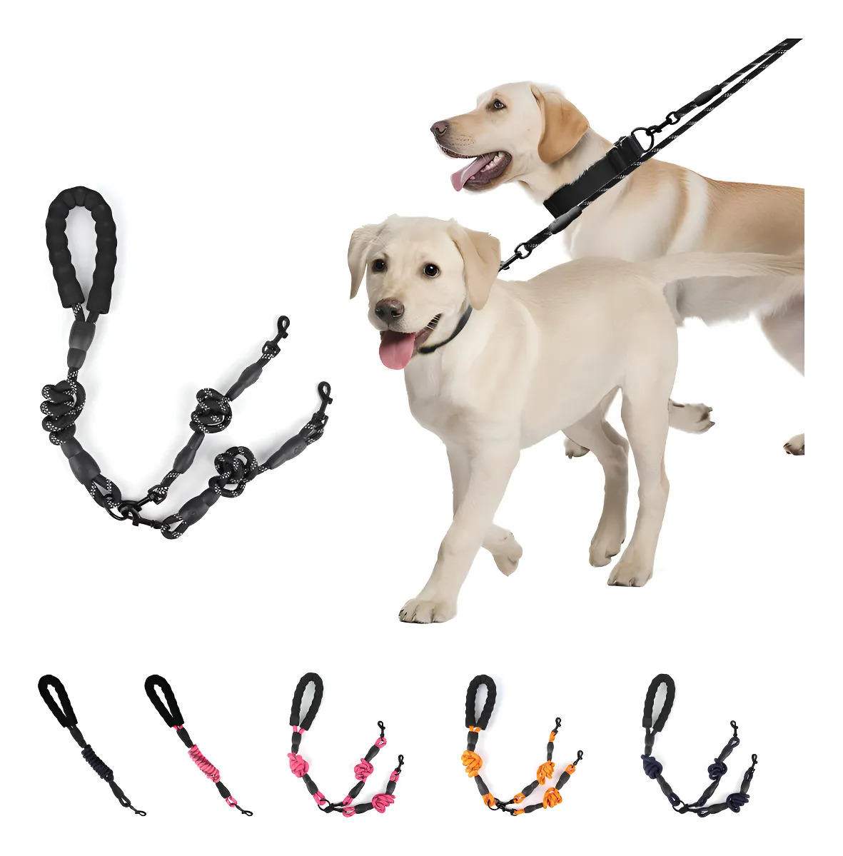 Correa De Paseo Para Perro Doble Y Extensible Color Negro
