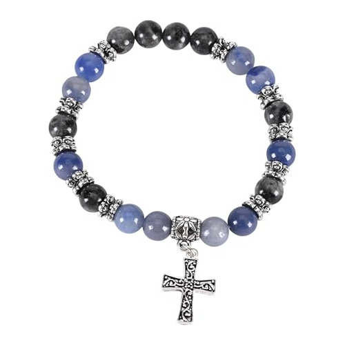 Pulsera Elástica Mujer Cruz Sodalita, Plata, Talla Única