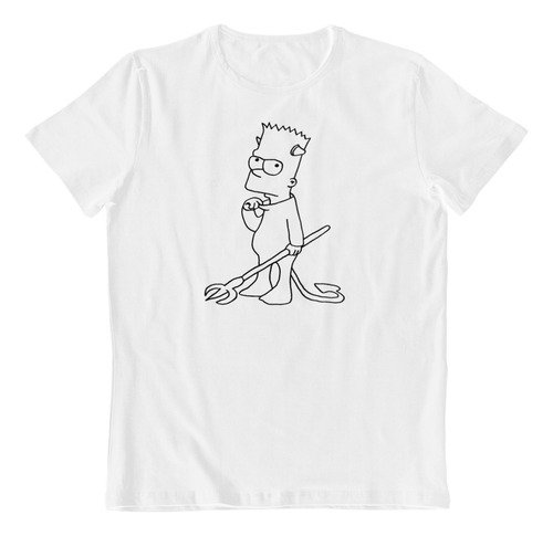 Dtf - Polera Blanca Algodon - Bart Diablo Los Simpsons Show