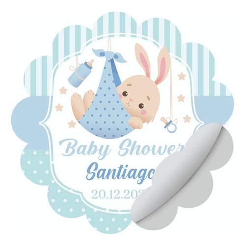 50 Etiquetas Adhesivas Baby Shower Conejito Forma Flor 5cm
