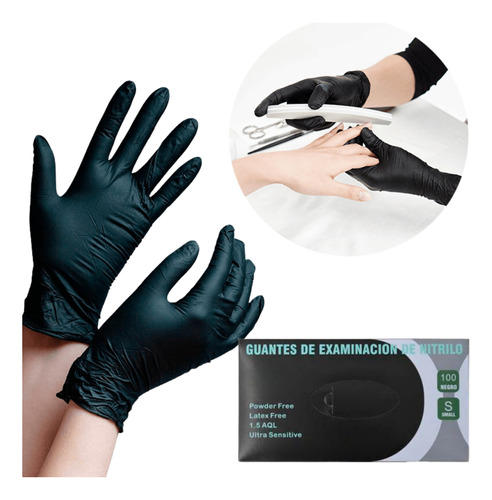 Guantes De Nitrilo Reforzados Negros Descartables Caja X100