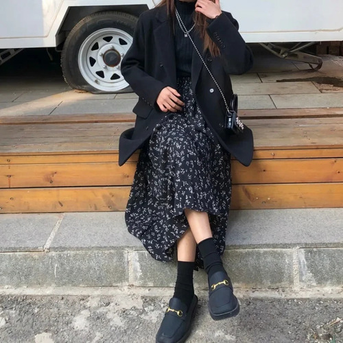 Falda Midi De Gasa De Cintura Alta Con Estampado Floral Para