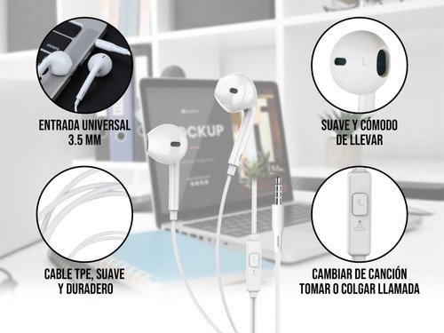 10 Audifonos Alambricos Manos Libres Con Microfono Blanco