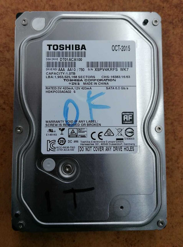 Disco Duro Marca Toshiba 3.5 Mecánico 1tb Terabyte Usado Sat