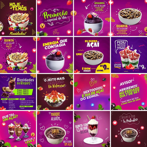 Pack 30 Artes Para Açaí Editáveis Cdr
