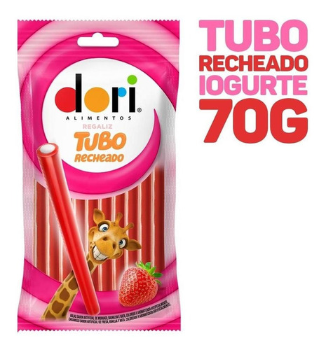 Regaliz Tubo Recheado Morango Ou Yogurte Dori  - Doce 70g