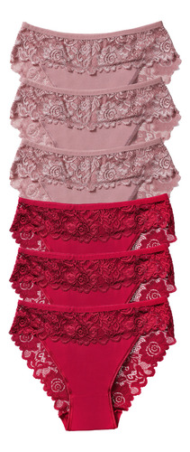 Pack 6 Bragas Encaje Rojo/marrón - Elásticas Cintura Media