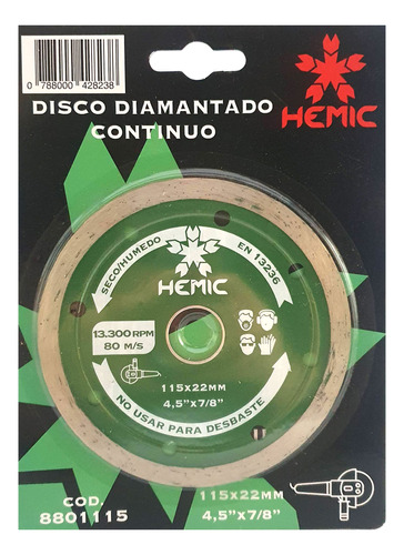  Disco Diamantado Hemic 4 1/2 Liso