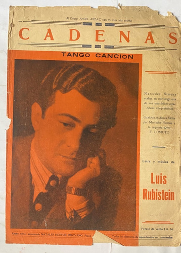 Antigua Partitura Tango Cadenas Luis Rubistein  Mv