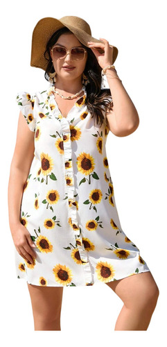 Vestido Casual Estampado De Girasoles Tallas Grandes