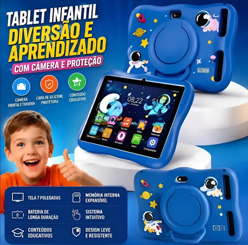 Tablet Infantil Kids Para Criança Com Youtube E Play Cor Ros Azul
