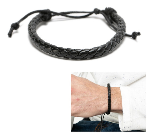 Pulsera De Hombre De Cuero Trenzado Negro