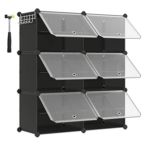 Shoe Rack, 6 Cubes Shoe Organizer With Doors, 24 Pair P...