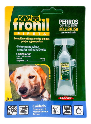 Fronil Pipeta Para Perro De Peso Entre 10 Y 20 Kg X 1.34ml