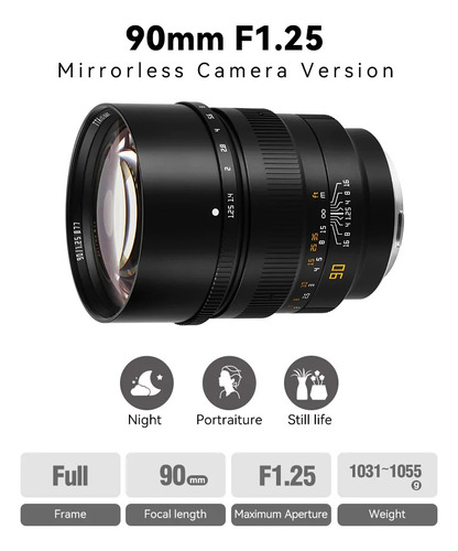 Lente Ttartisan 90mm F1.25 Full Frame Manual Sony E Sony E Negro