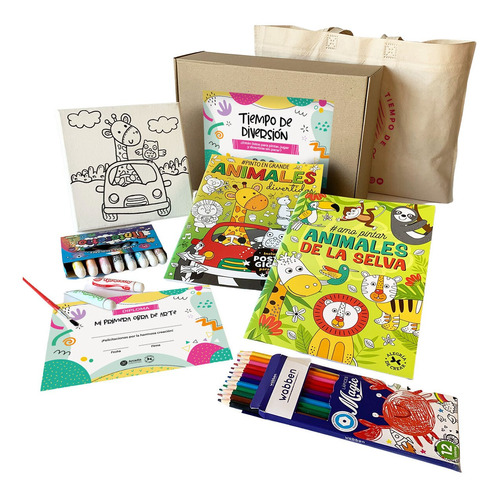 Kit De Arte Niños Libros Colorear Temperas Lienzo Y Lápices